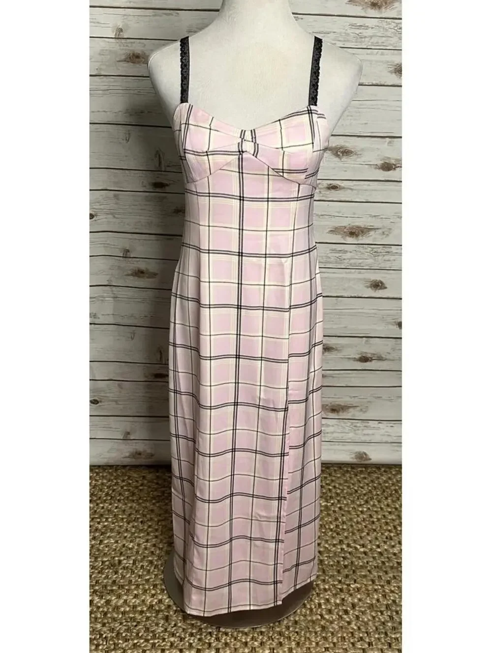 Urban Outfitters pink plaid lace straps slip maxi dress Medium Y2K coquette - Picture 1 of 6